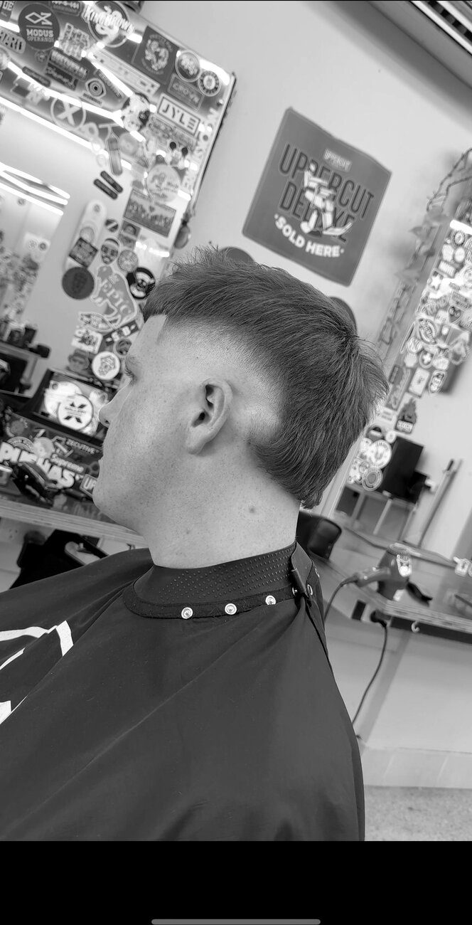 Textured mullet fade haircut by Gallery X Barbershop, Hamilton